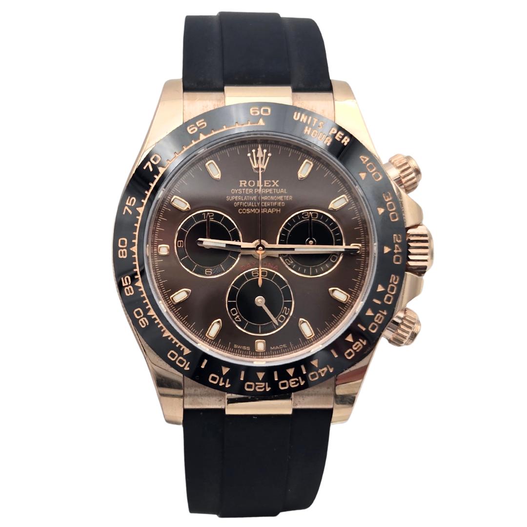 Rolex Daytona Rose Gold Chocolate Brown Dial Oysterflex 116515LN Box Papers