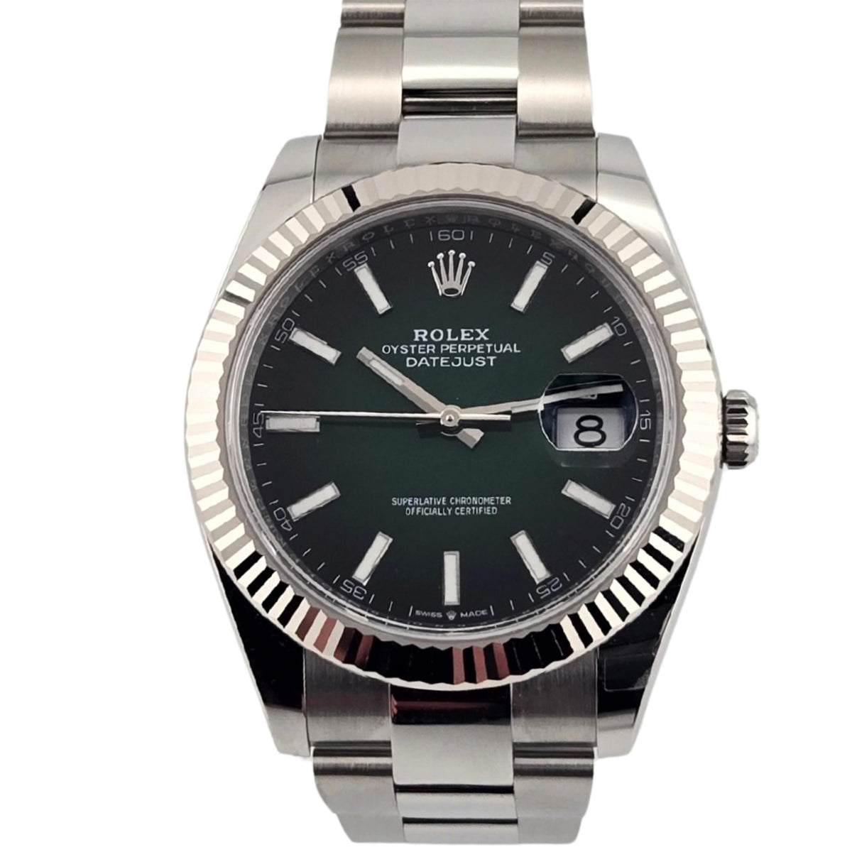 Rolex Datejust 41 Green Ombre Dial Fluted White Gold 126334 2026 Box Papers