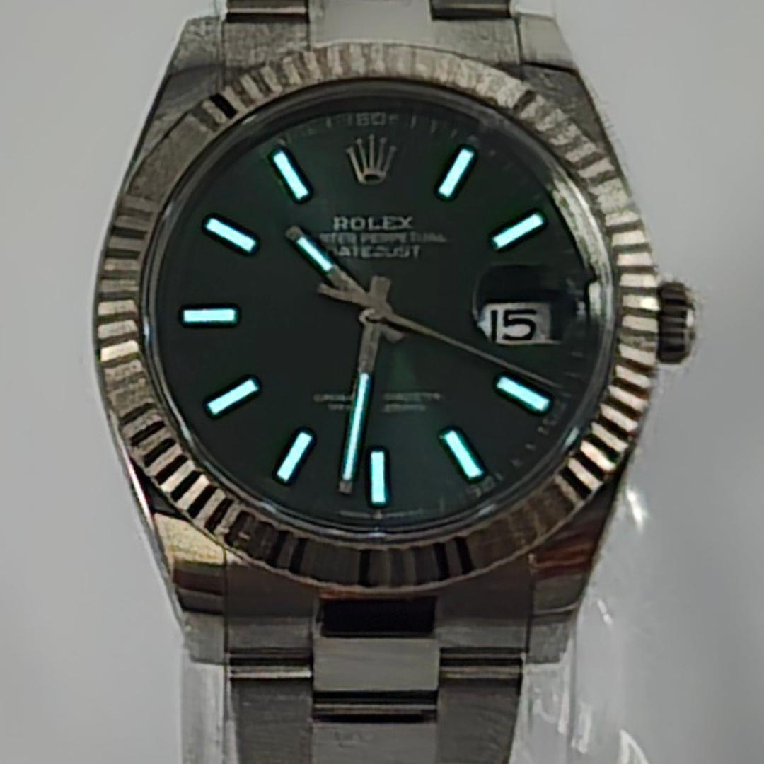Rolex Datejust 41 Mint Green Stick Dial Fluted Steel Oyster 126334 Box Papers