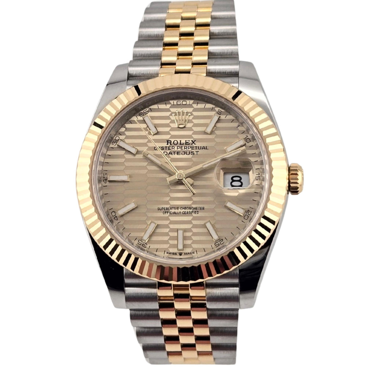 Rolex Datejust 41 Champagne Motif Dial TwoTone Gold Steel 126333 2022 Box Papers