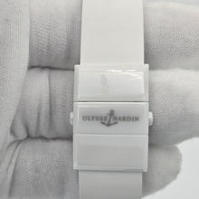 Logo details on Ulysse Nardin Executive Dual Time Lady