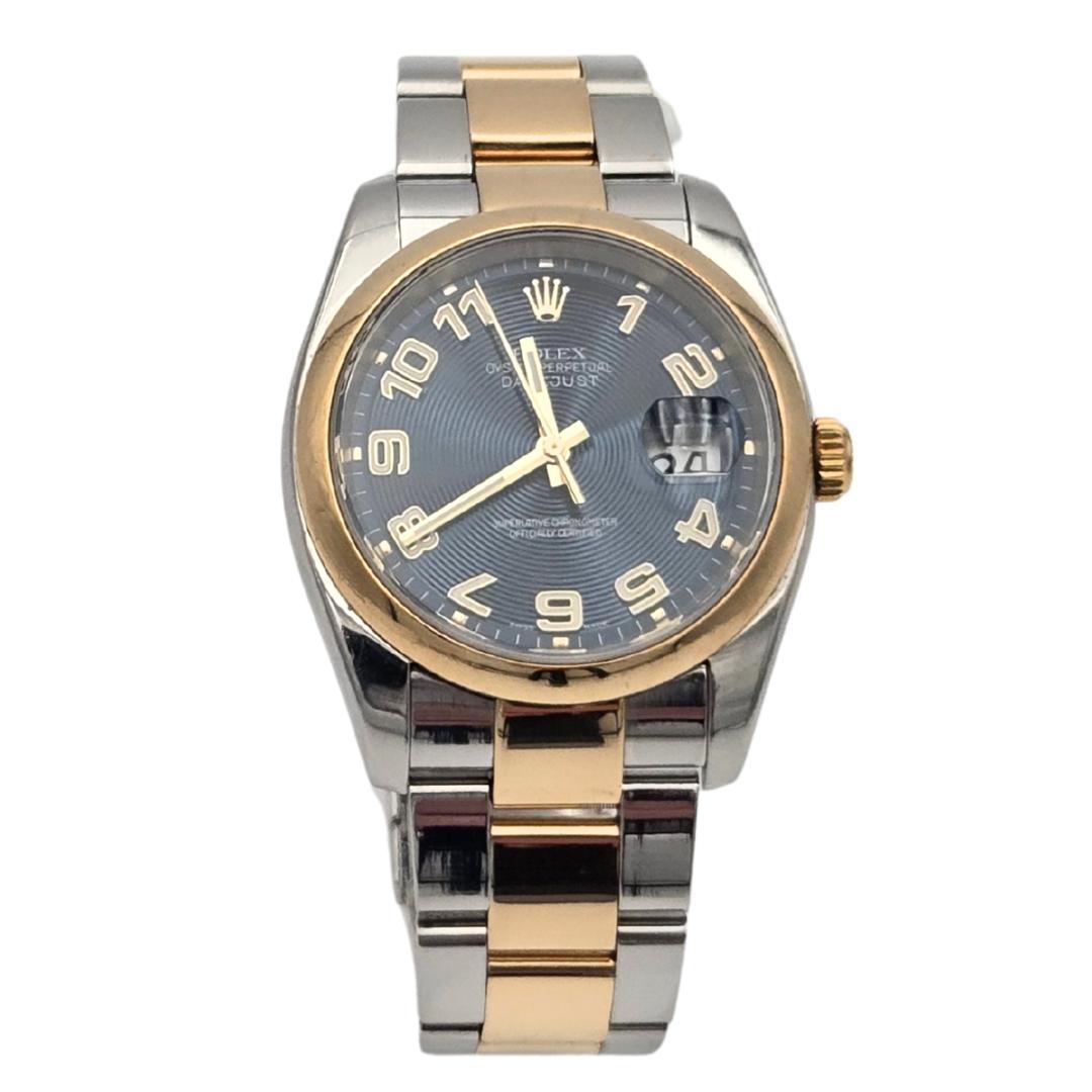 Rolex Datejust 36 Blue Concentric Dial Two Tone Gold Steel 116203 Box Papers