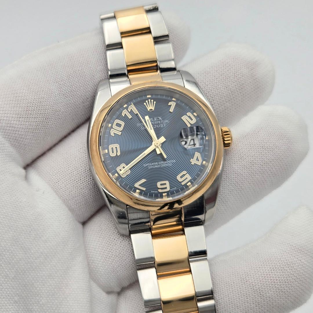 Rolex Datejust 36 Blue Concentric Dial Two Tone Gold Steel 116203 Box Papers