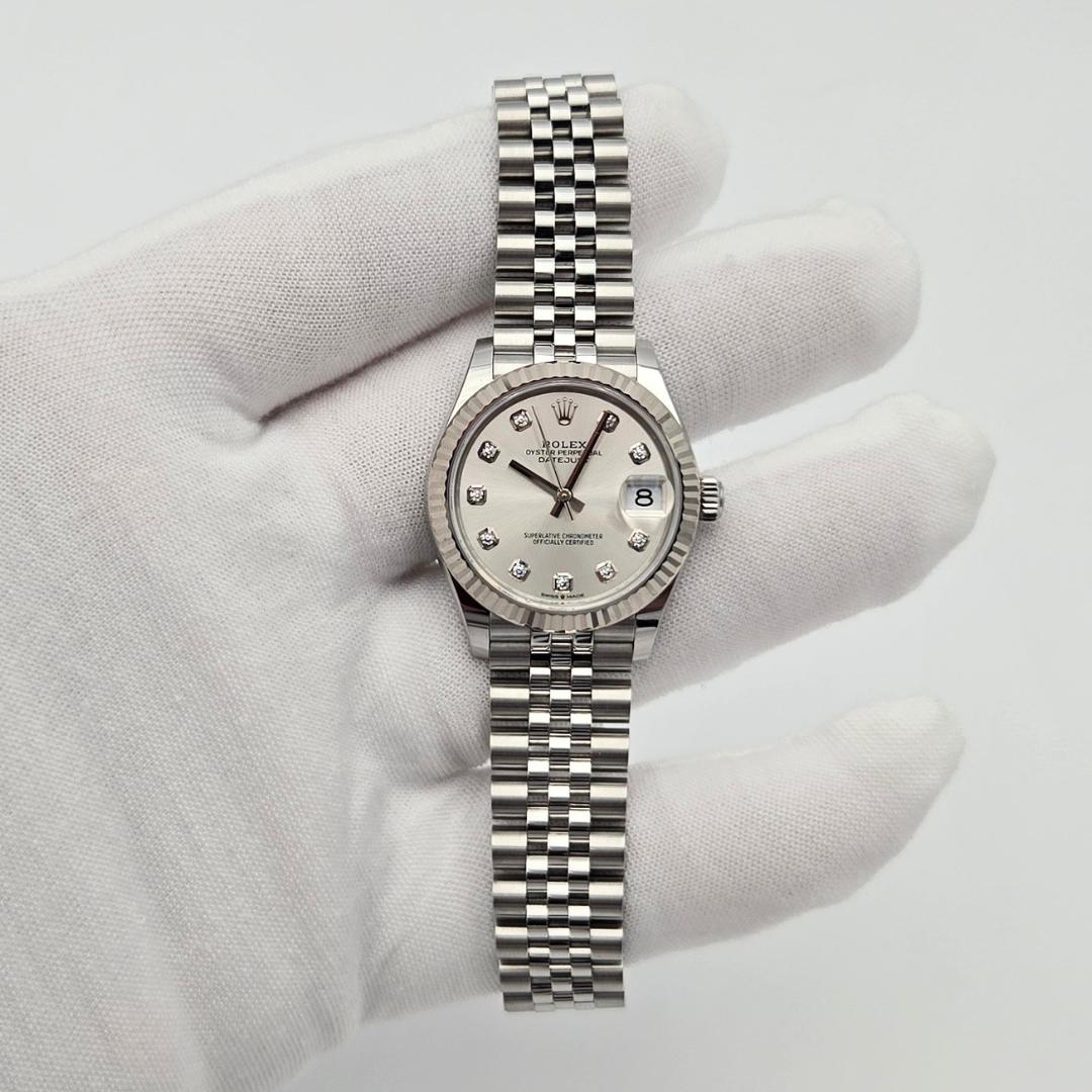 Rolex Datejust 31 Silver Diamond Dial Fluted Bezel 278274 Box Papers