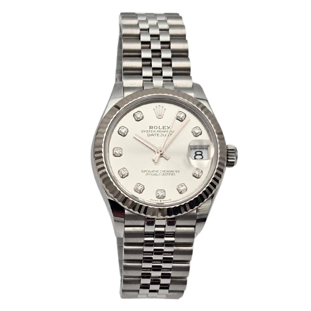 Rolex Datejust 31 Silver Diamond Dial Fluted Bezel 278274 Box Papers