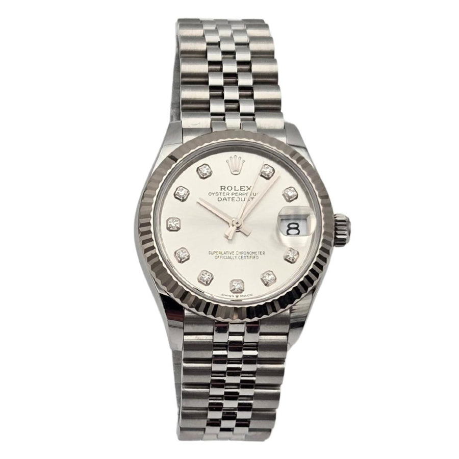 Rolex Datejust 31 Silver Diamond Dial Fluted Bezel 278274 Box Papers