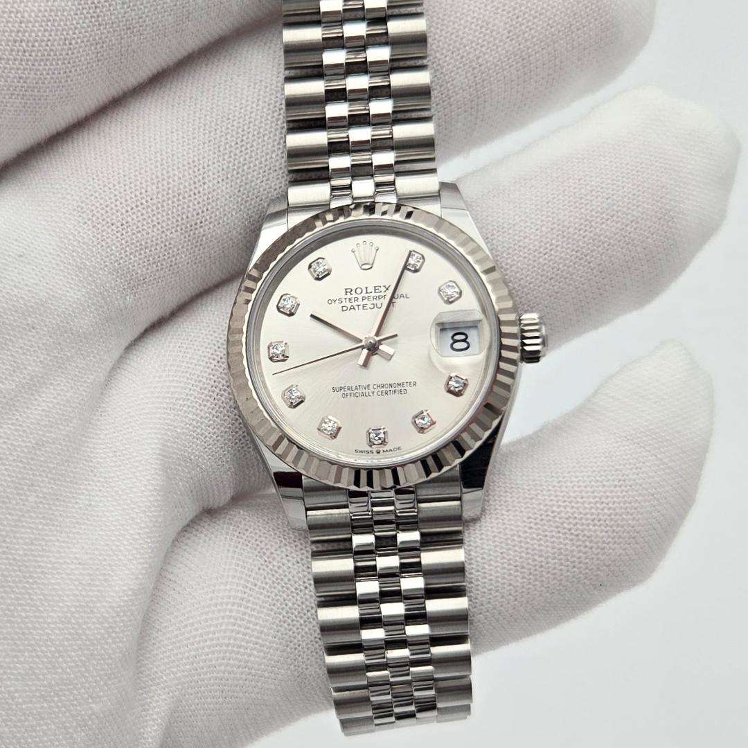Rolex Datejust 31 Silver Diamond Dial Fluted Bezel 278274 Box Papers