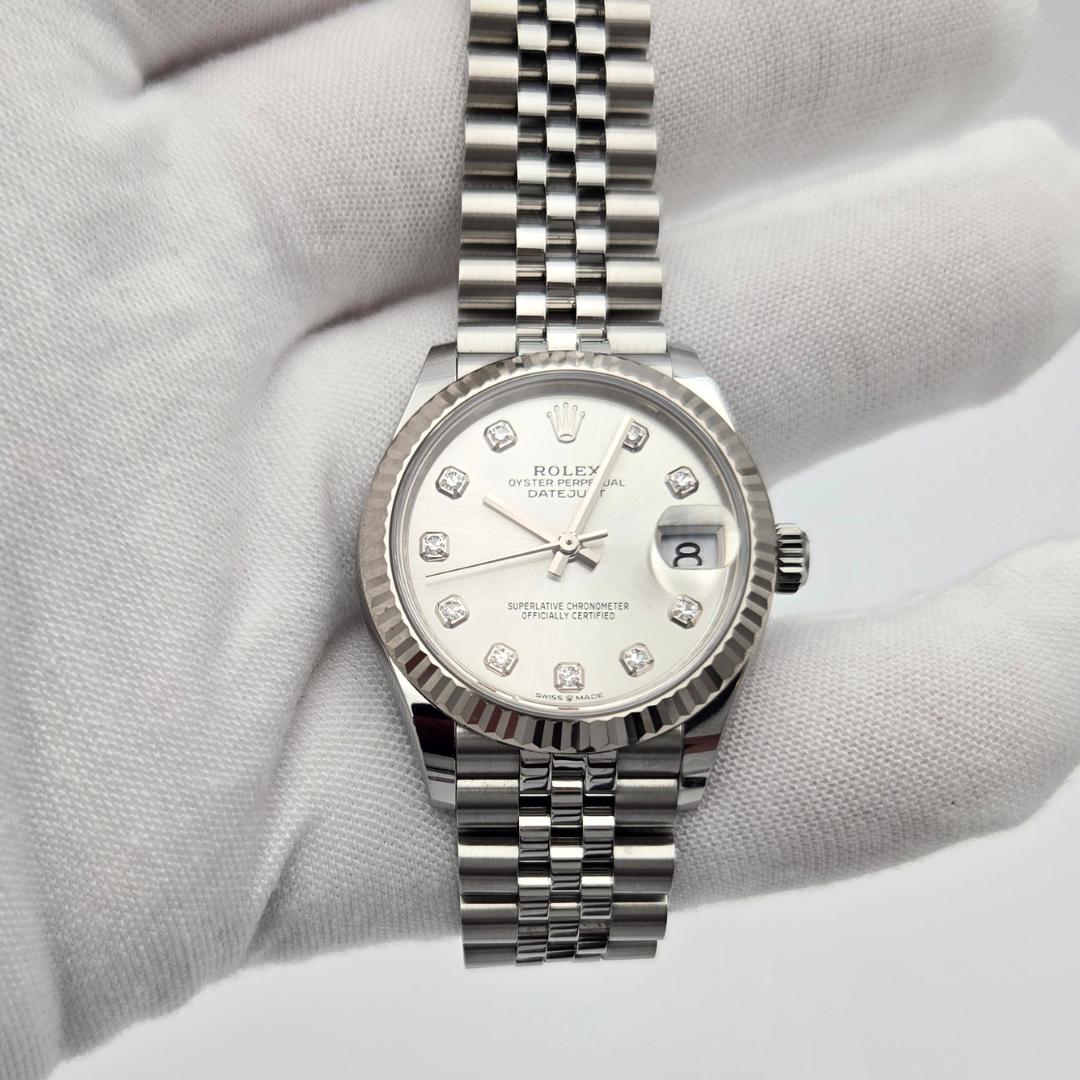 Rolex Datejust 31 Silver Diamond Dial Fluted Bezel 278274 Box Papers