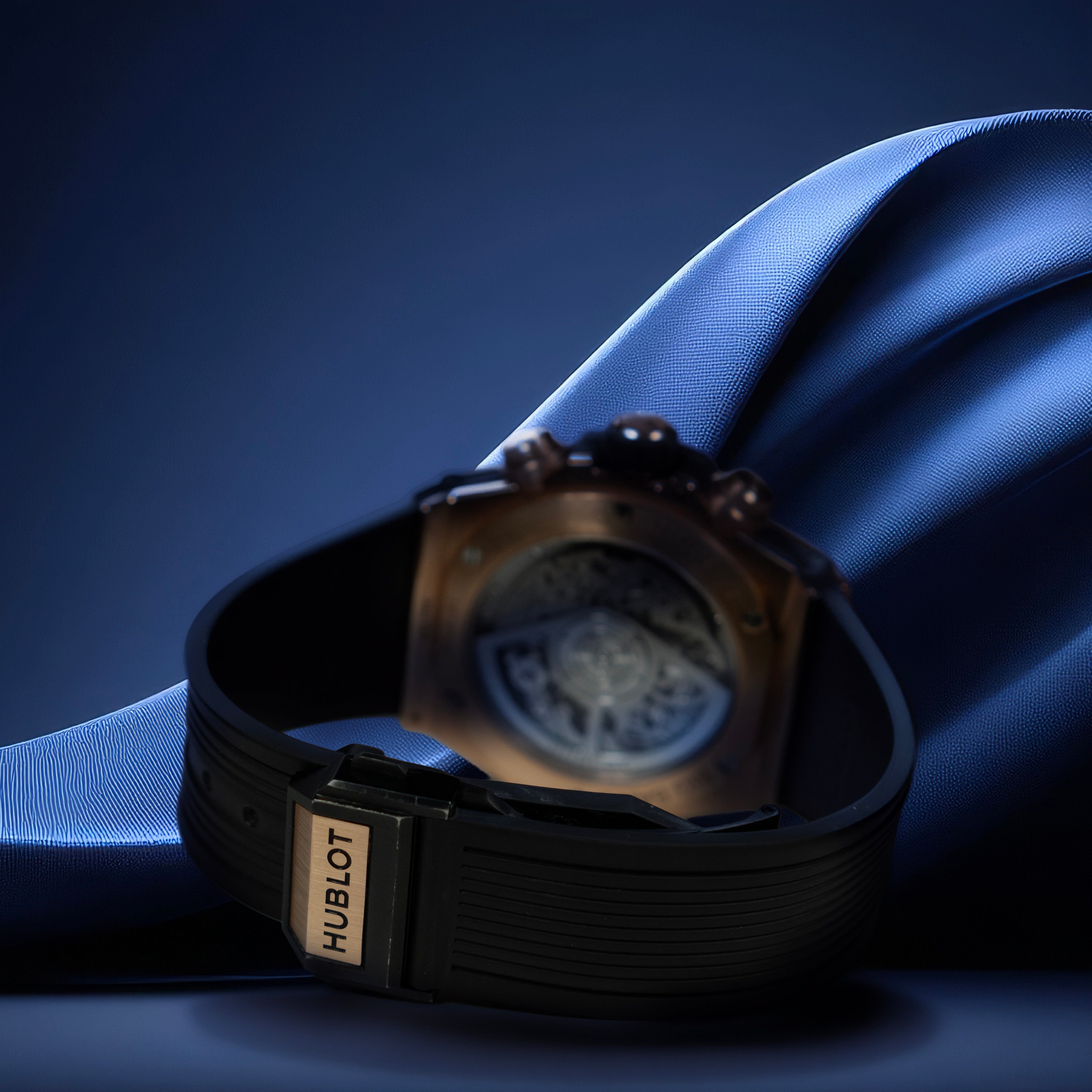 Hublot watch on a blue fabric background