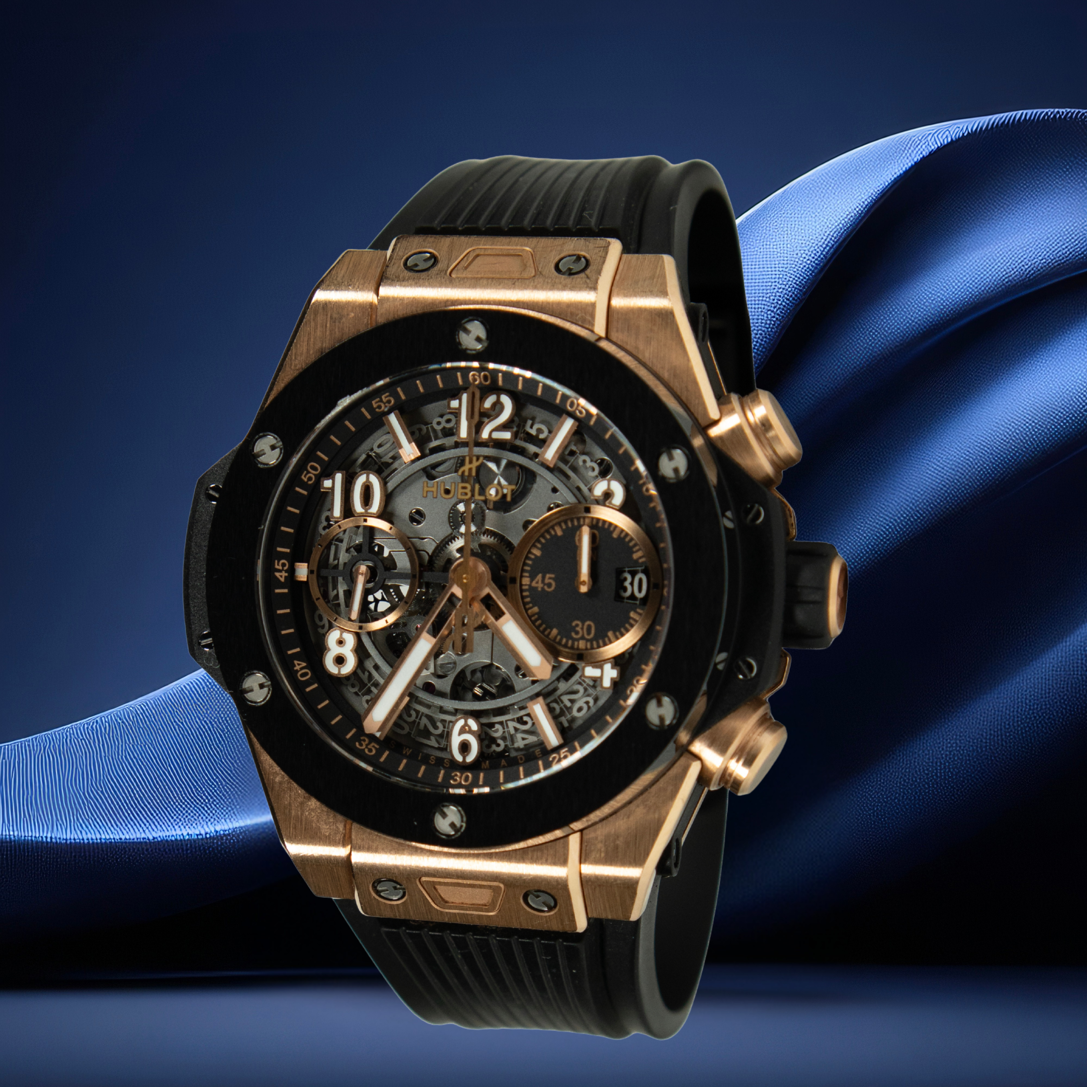 Hublot Big Bang Unico King Gold 42mm with blue background