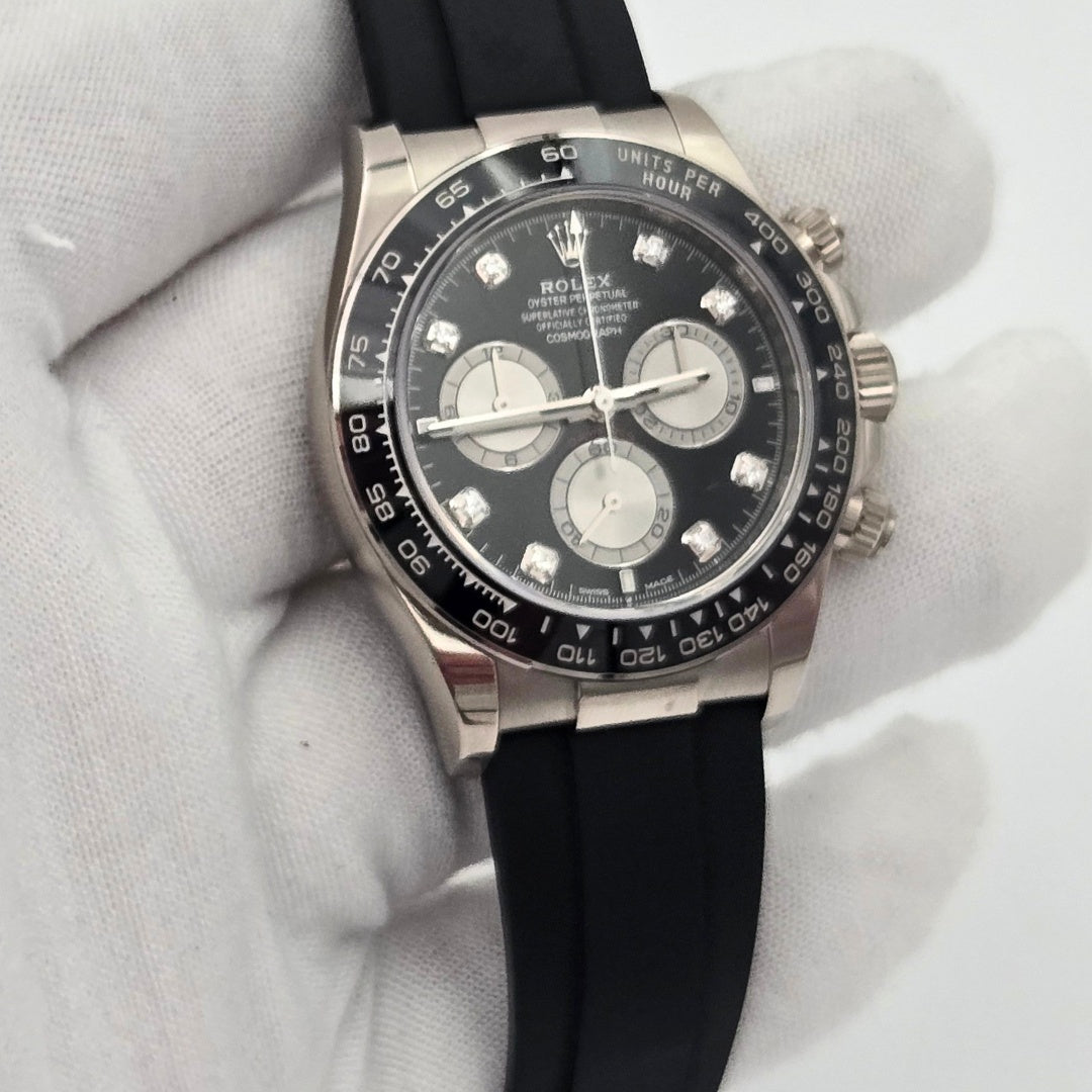 Rolex Daytona White Gold Black Diamond Dial Oysterflex 126519LN Box Papers 2024