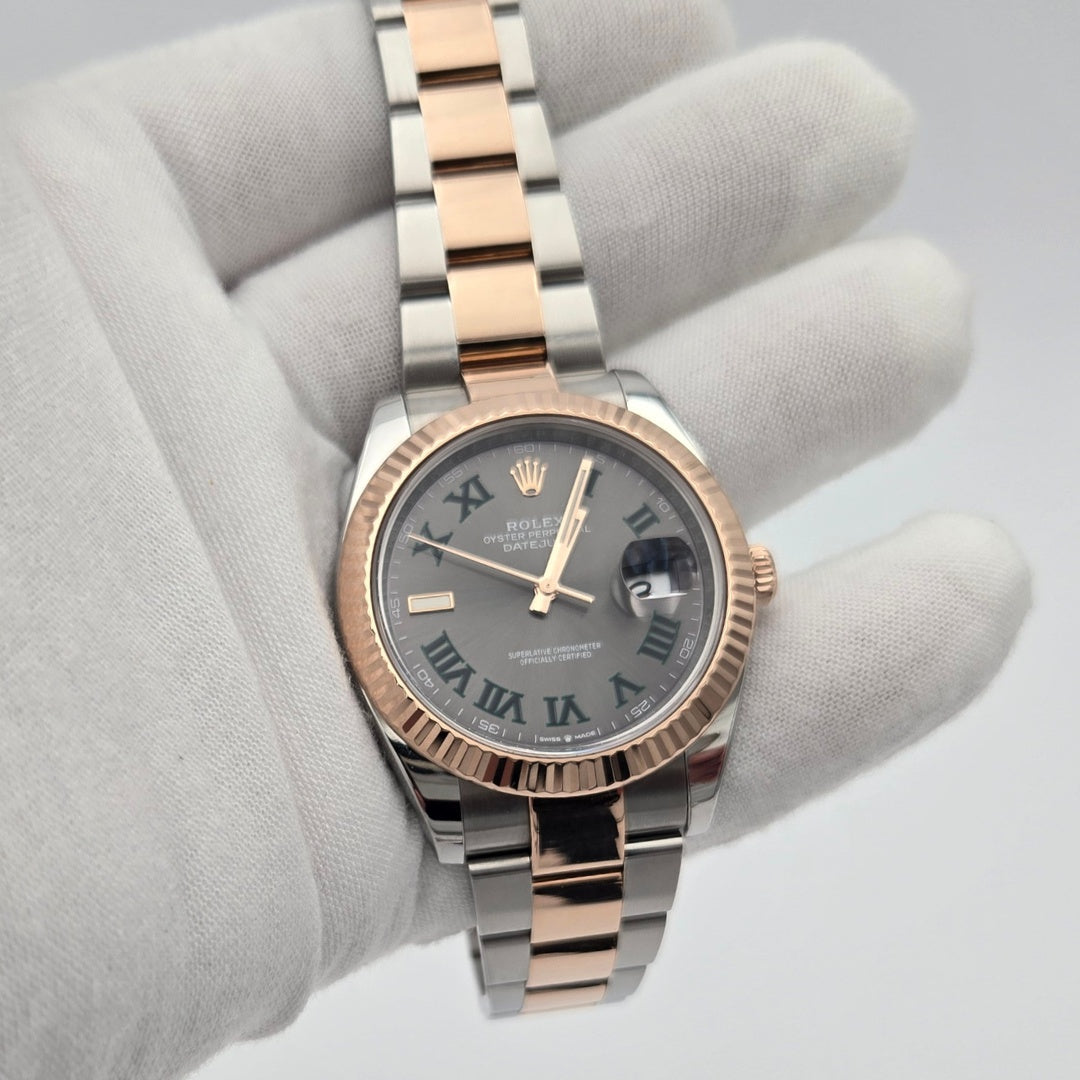 Rolex Datejust 41 Wimbledon 126331 Rose Gold Steel Oyster Watch Box Papers 2022