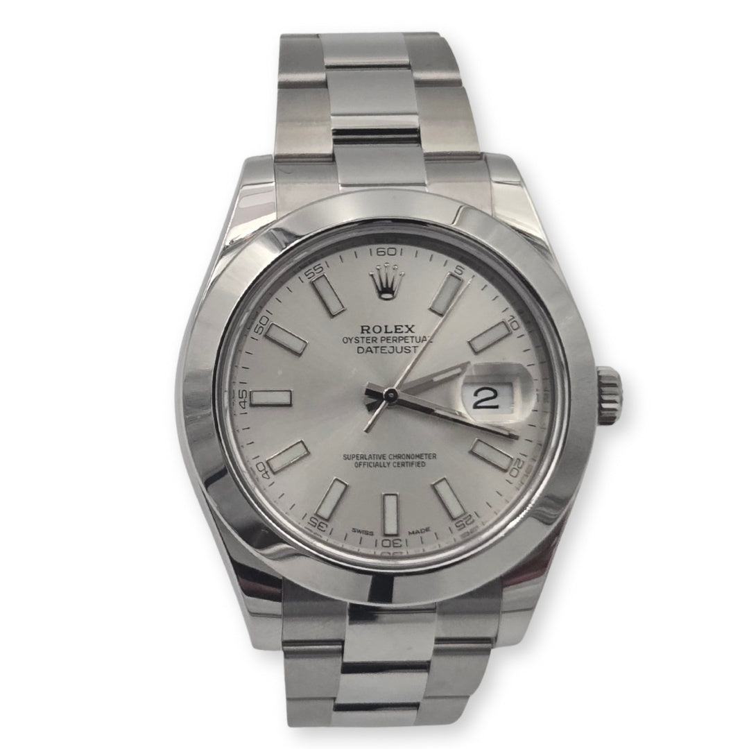 Rolex Datejust II 41mm Silver Dial Smooth Bezel Steel 116300 Box