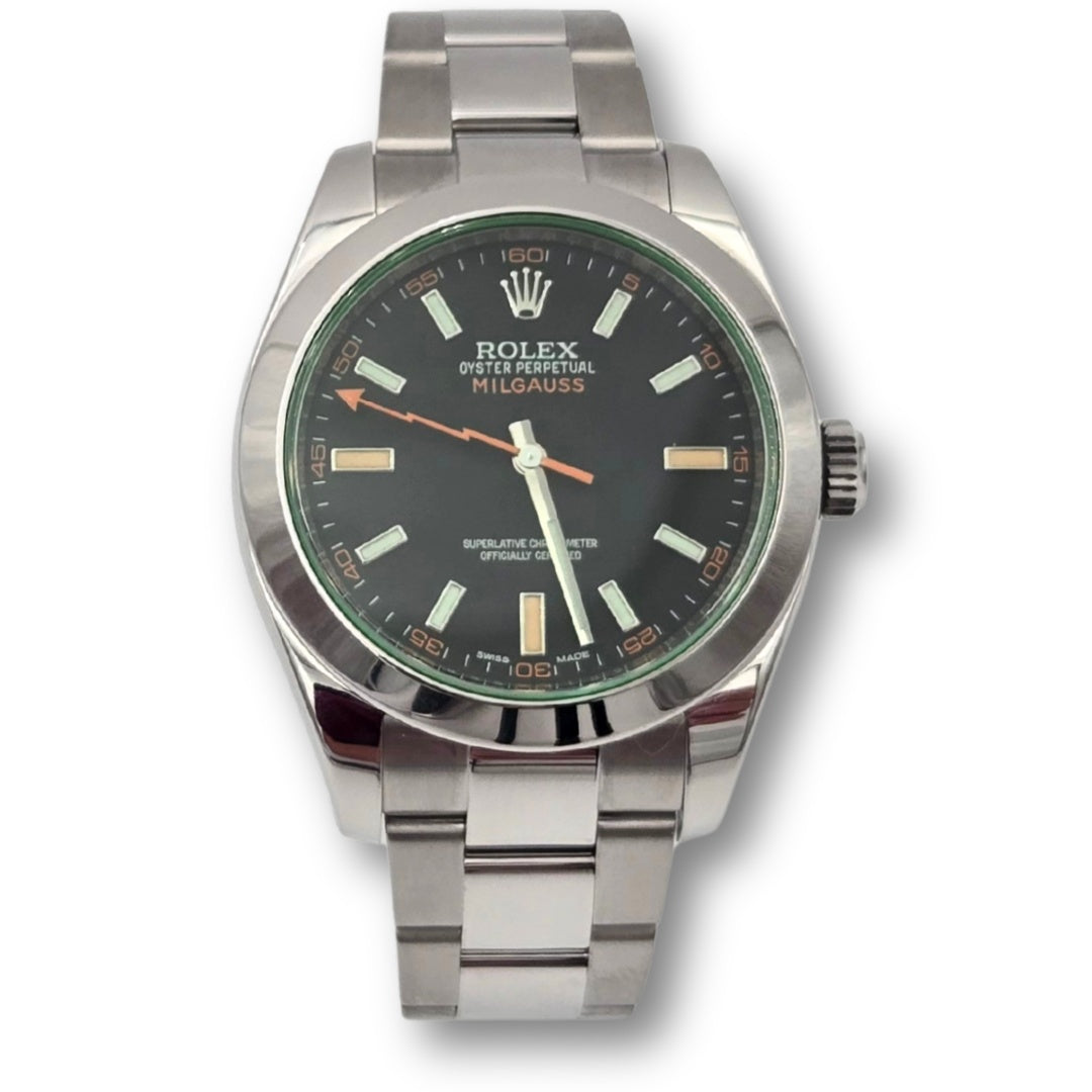 Rolex Milgauss 116400GV Black Dial Green Sapphire Steel Watch Box Papers