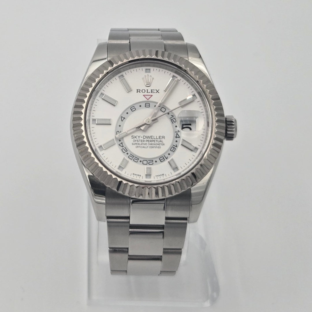 Rolex Sky-Dweller White Dial Fluted White Gold Steel 326934 Box Papers 2020