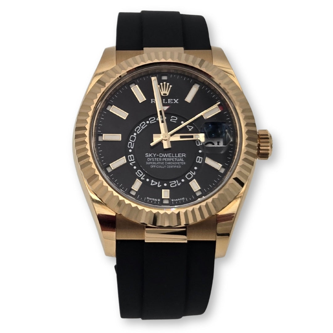 Rolex Sky-Dweller Black Dial 18k Yellow Gold Oysterflex 336238 Box Papers 2024