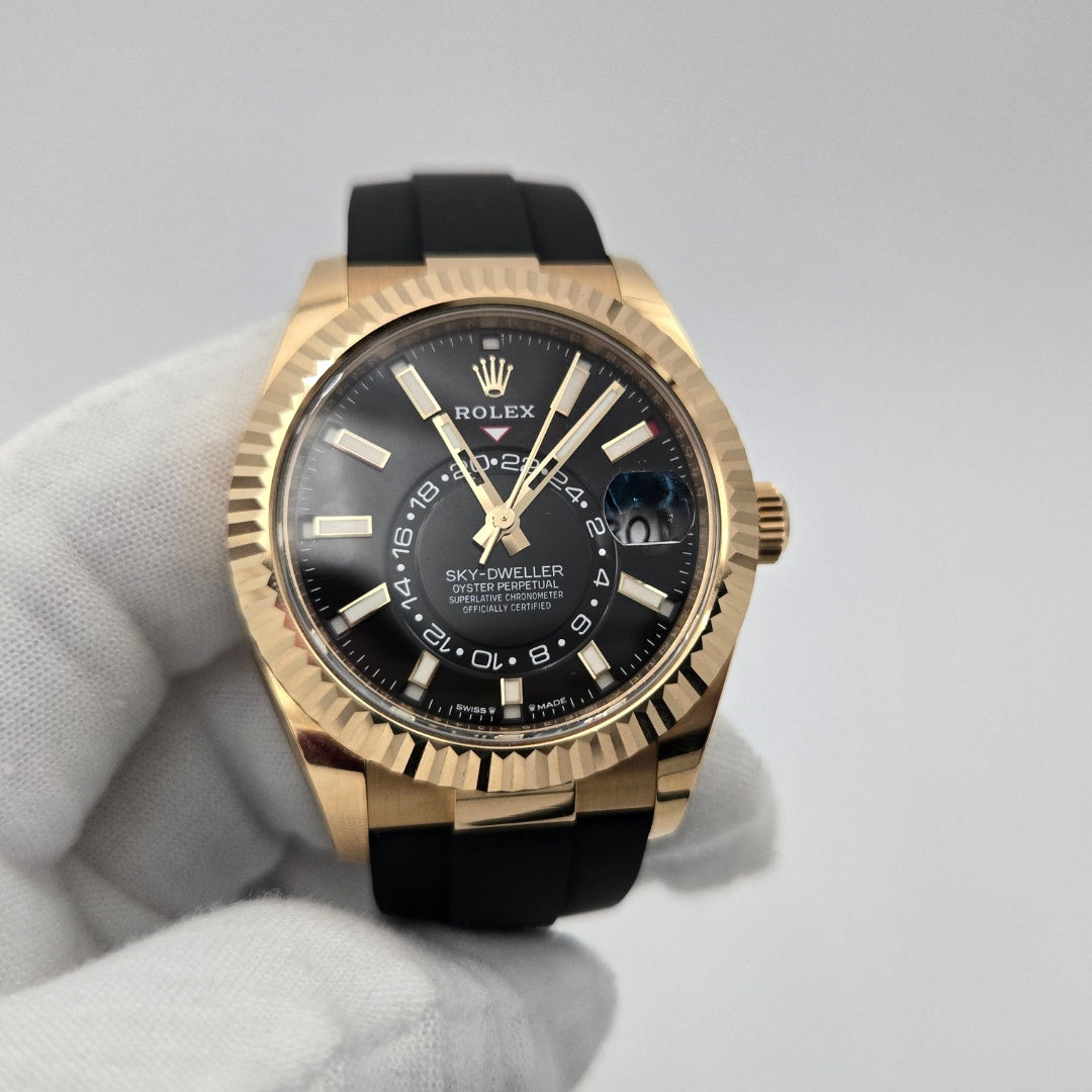 Rolex Sky-Dweller Black Dial 18k Yellow Gold Oysterflex 336238 Box Papers 2024