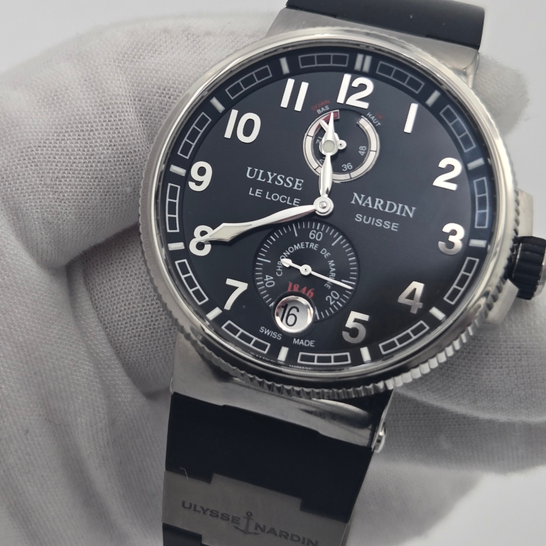 Ulysse Nardin Marine Chronometer Manufacture 1183-126-3/62 in white gloved hand
