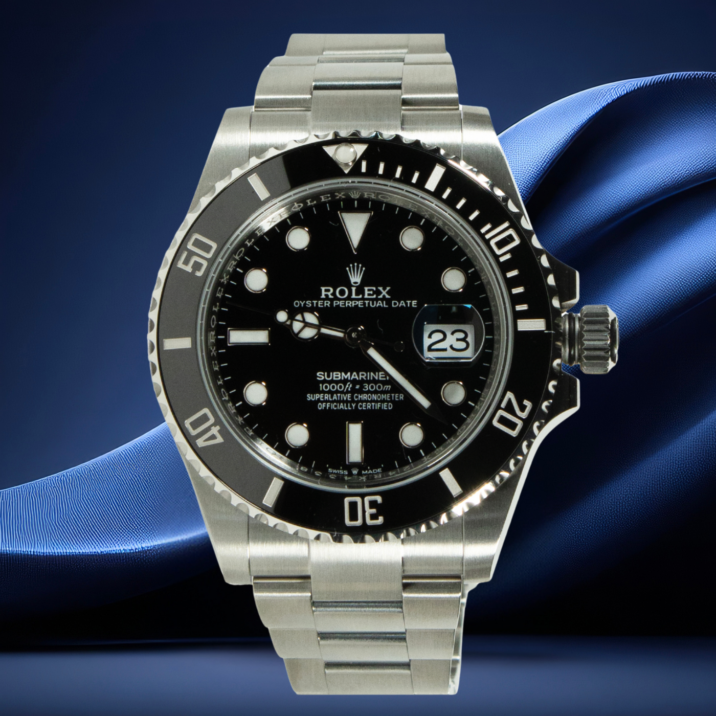 Rolex Submariner Black Dial with blue fabric background