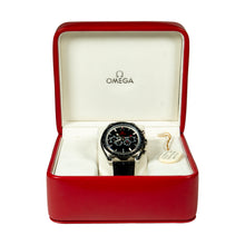 Omega watch in a red box on a white background