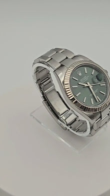 Rolex Datejust 41 Mint Green Stick Dial Fluted Steel Oyster 126334 Box Papers